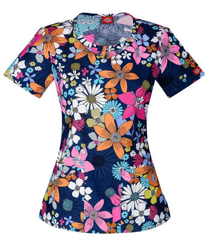 Dickies Round Neck Owl Print Scrub Top