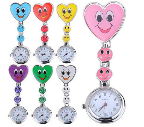Smiling Faces Heart Clip-On Nurse Watch